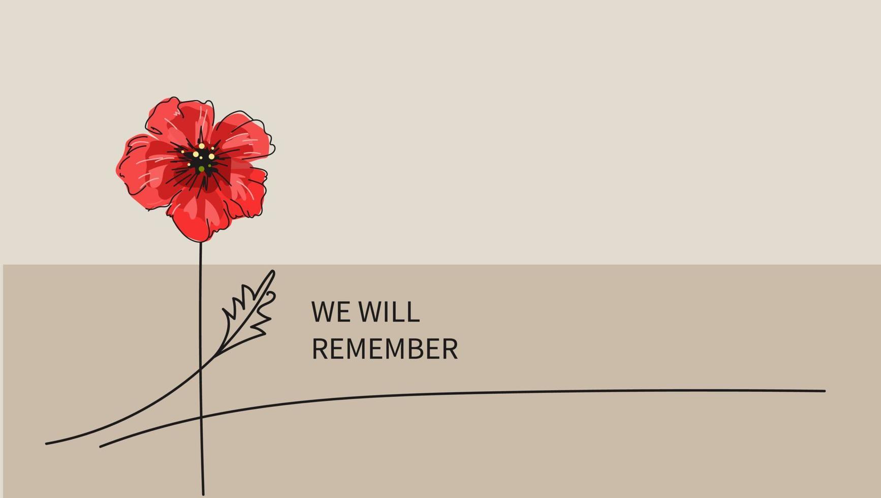 Vector doodle illustration of a bright red poppy flower. Remembrance Day, Memorial Day, Anzac Day.