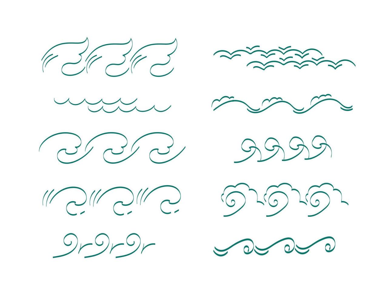 Wave sea, aqua flow line doodle set. Vector hand drawn sketch doodle outline illustration