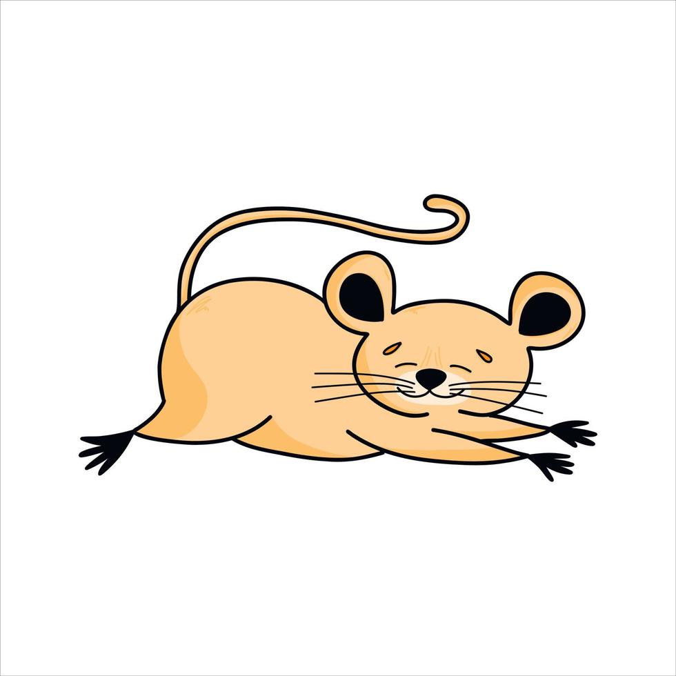 lindo personaje de ratón en estilo de dibujos animados, animales lindos, roedores. ilustración infantil vectorial del diseño de caricaturas dibujadas a mano para postales, afiches, camisetas, adolescentes, pegatinas. vector