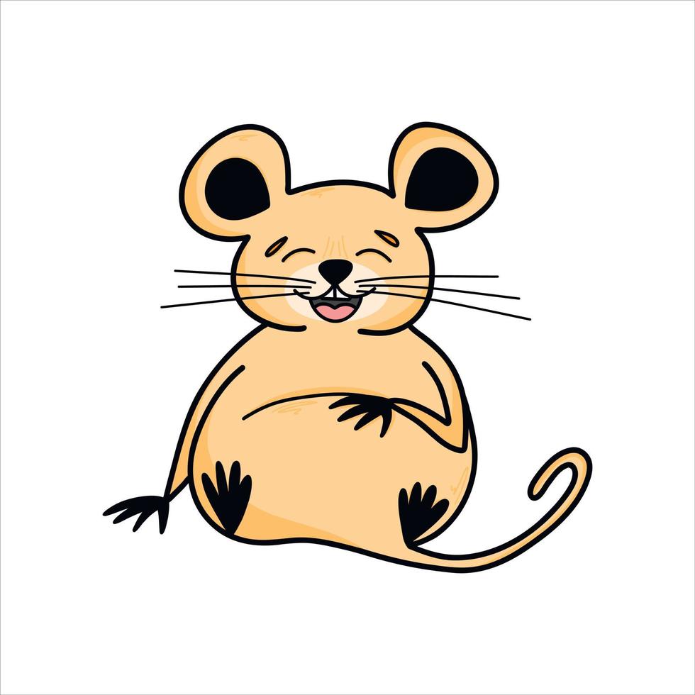 lindo personaje de ratón en estilo de dibujos animados, animales lindos, roedores. ilustración infantil vectorial del diseño de caricaturas dibujadas a mano para postales, afiches, camisetas, adolescentes, pegatinas. vector