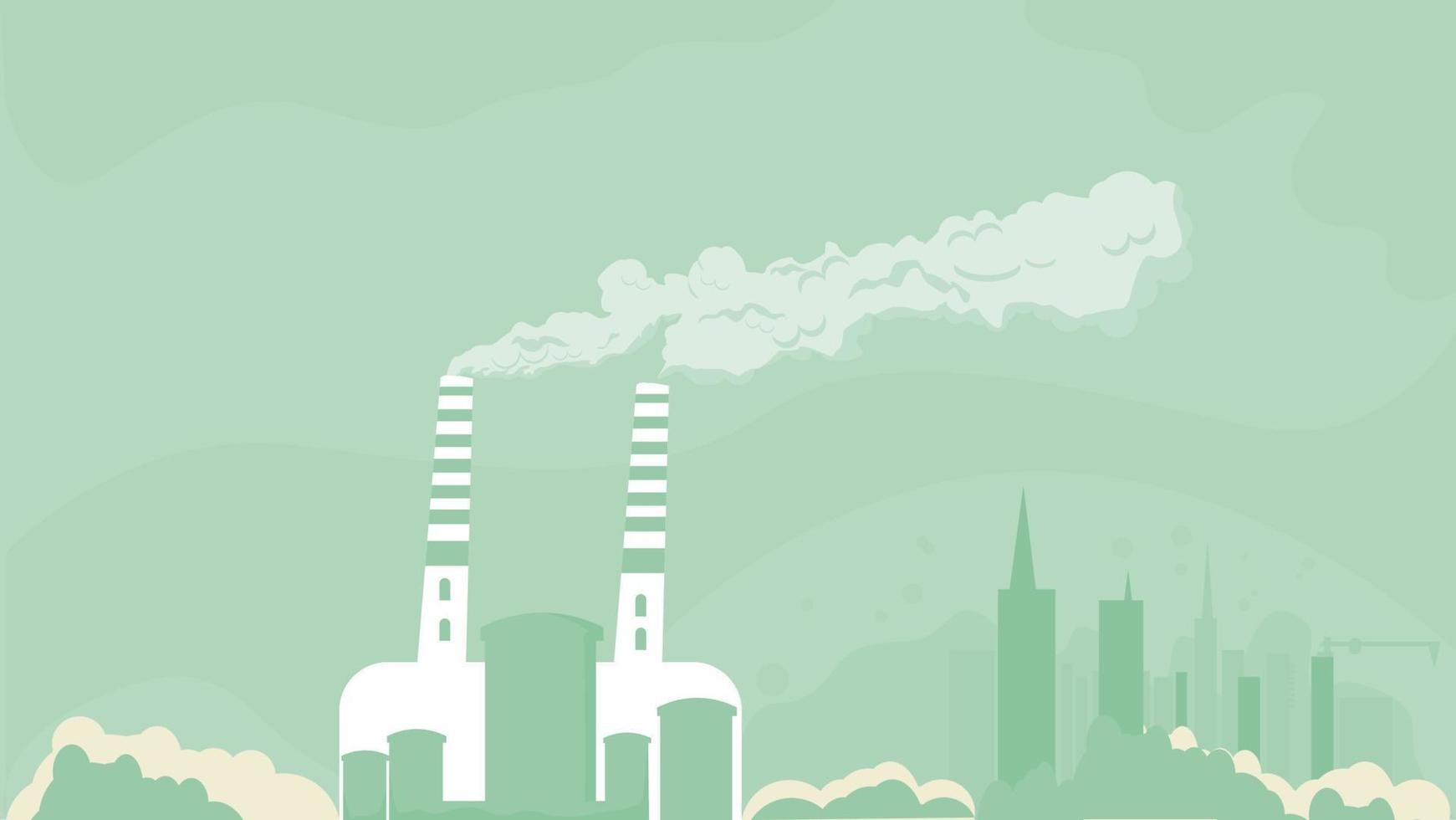 Vector illustration of panoramic  silhouette landscape with factory buildings and pollution in flat design style.