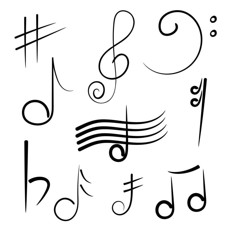 Music notation symbols hand drawn in doodle style vector