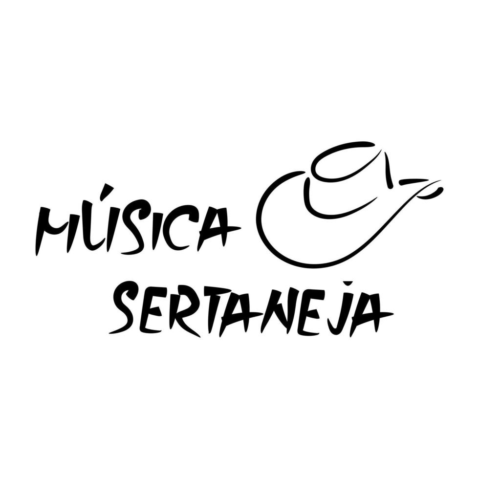 Lettering Sertanejo music in Portuguese and traditional brazilian shepherd's hat vector