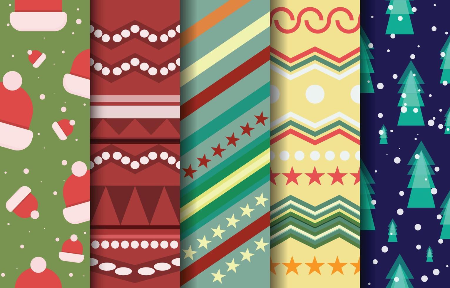 establecer patrones sin fisuras zigzag chevron, santa y nieve. patrón de tela geométrica, vector de ilustración textil, impresión, concepto de papel de regalo del festival de año nuevo de navidad.