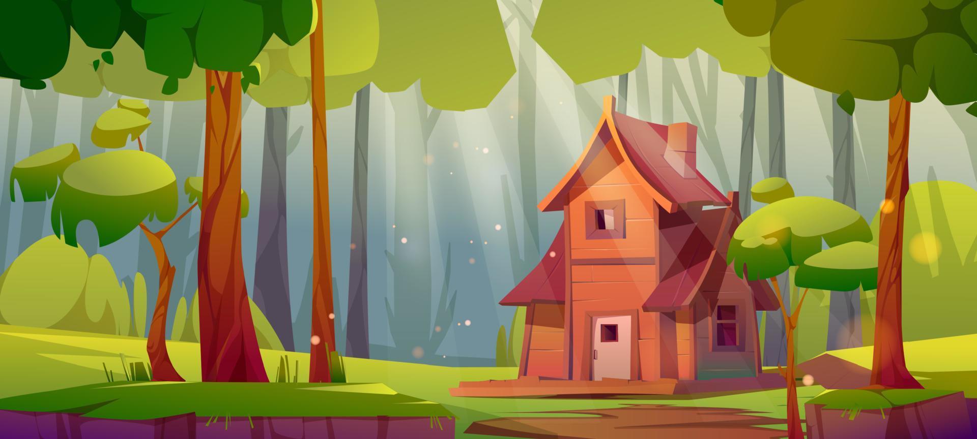 Summer forest with wooden house on glade vector