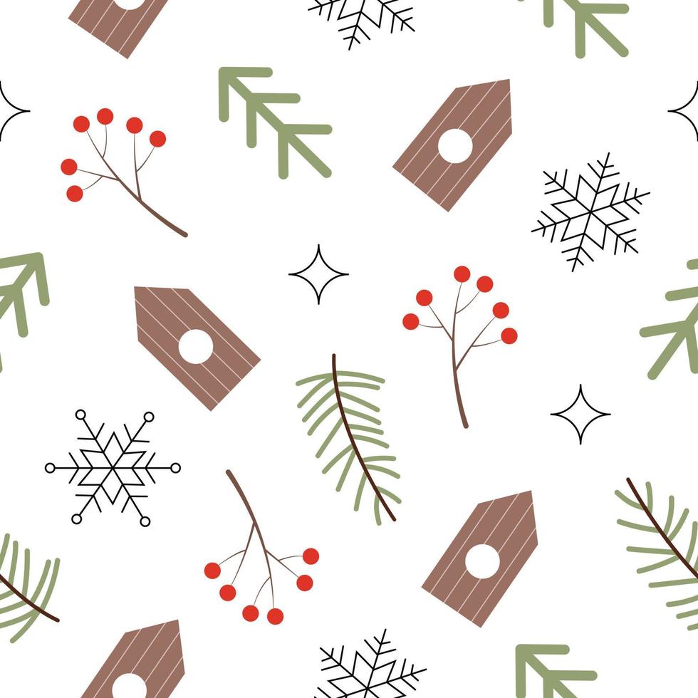 Abstract seamless pattern with winter elements. Vector white background in a flat hand drawn style. Perfect for wrapping paper, scrupbooking, napkins for decoupage or children's design