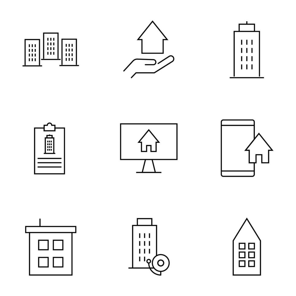 Set of modern outline symbols for internet stores, shops, banners, adverts. Vector isolated line icons of different constructions