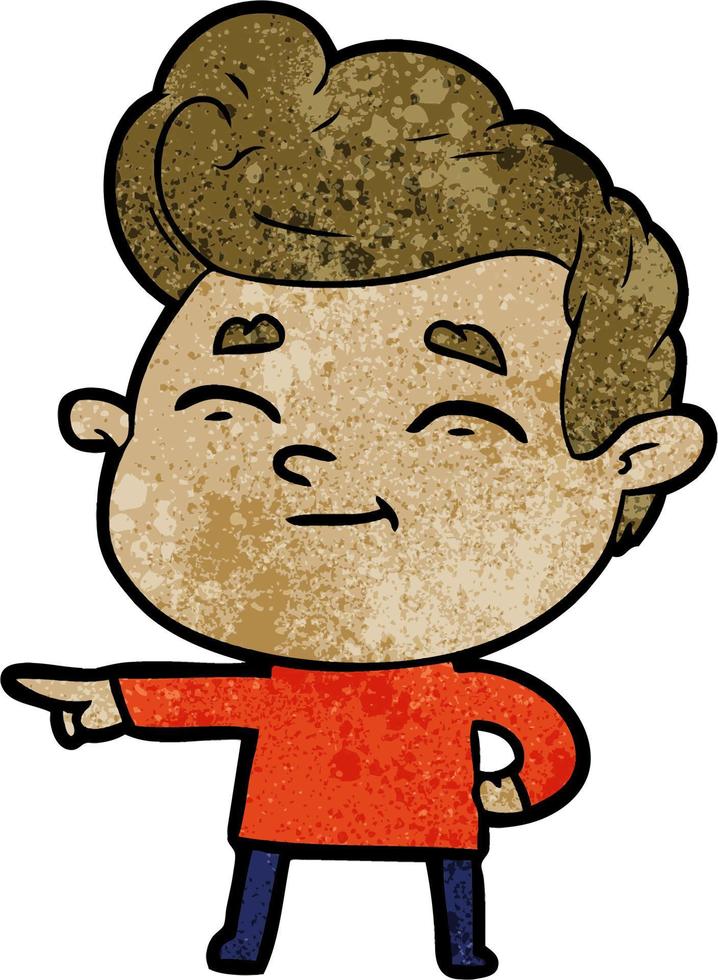 Retro grunge texture cartoon man pointing vector