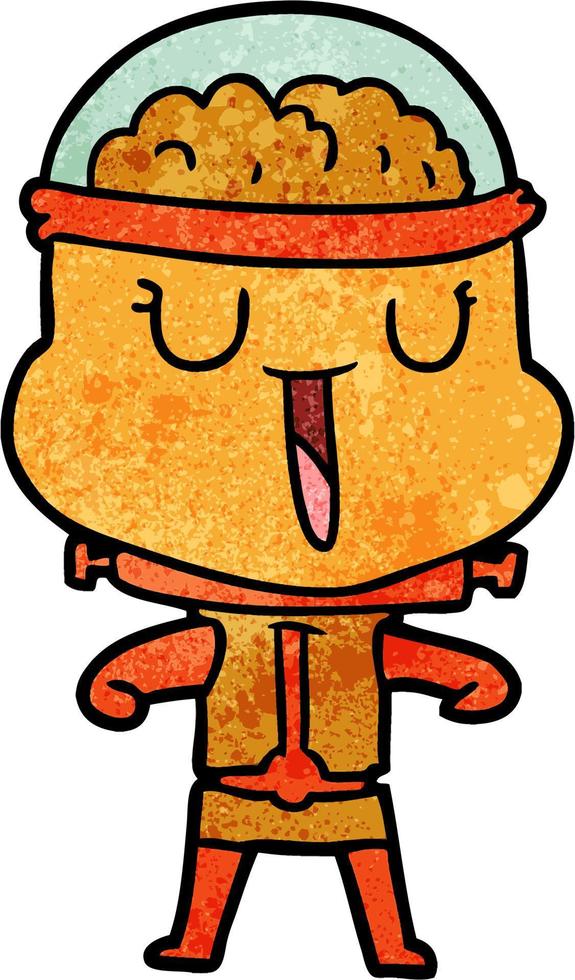 Retro grunge texture cartoon happy robot vector