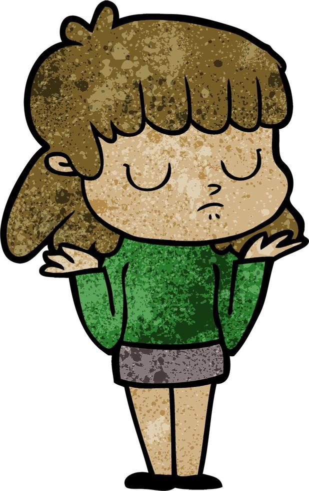 Retro grunge texture cartoon indifferent girl vector