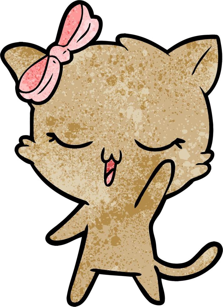 gato femenino lindo de la historieta de la textura del grunge retro vector