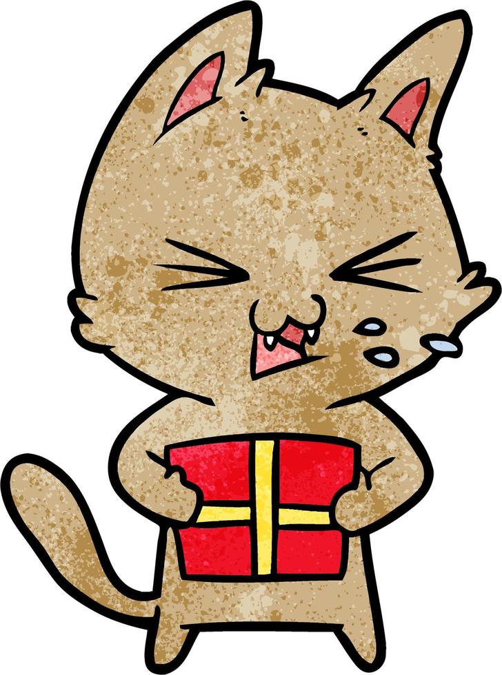 Retro grunge texture cartoon angry cat vector