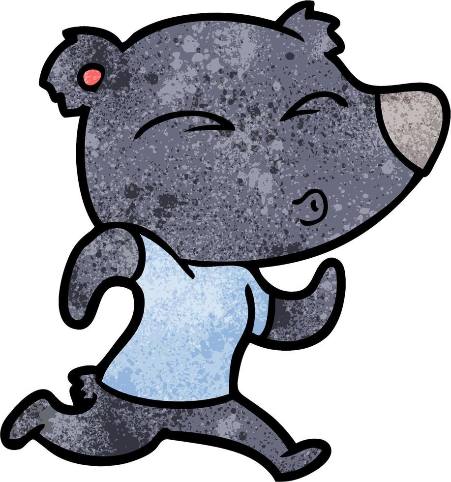 Retro grunge texture cartoon bear running vector