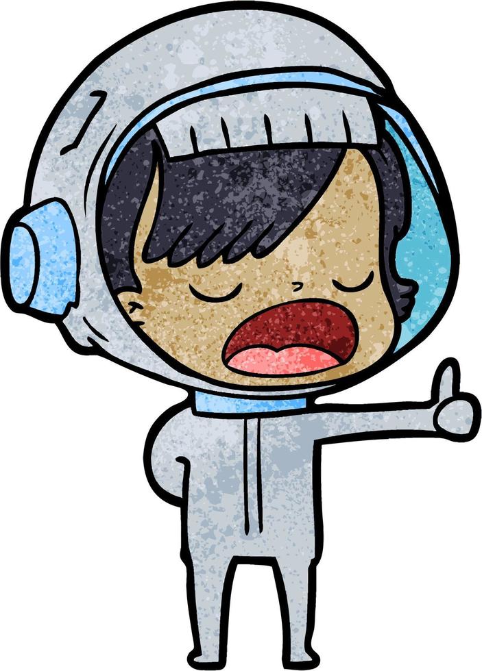 retro grunge textura dibujos animados spacegirl hablando vector