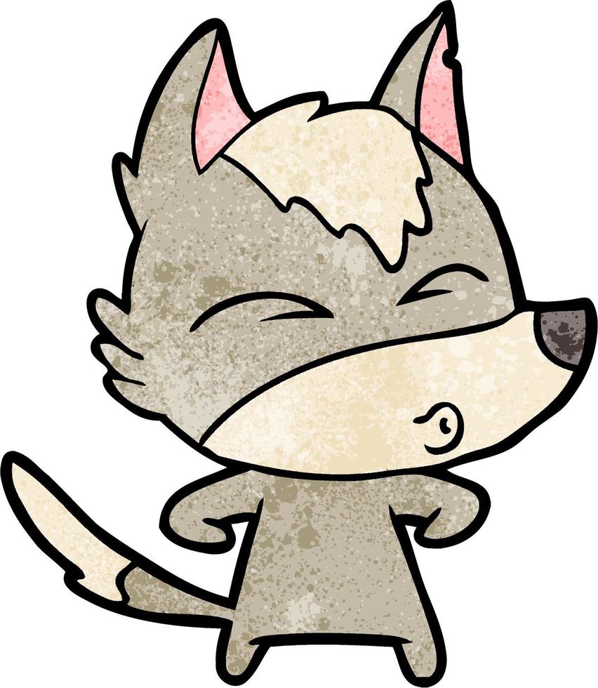 retro grunge texture cartoon wolf whistling vector