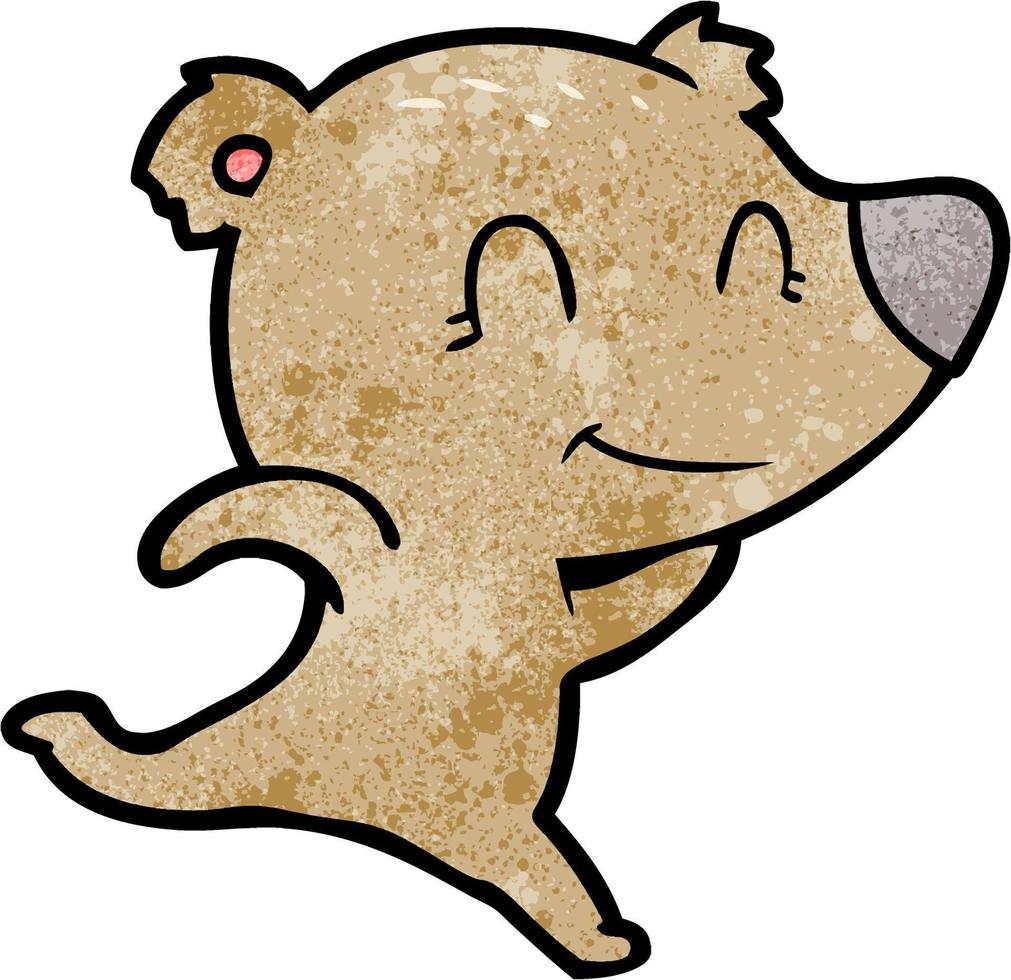 Retro grunge texture cartoon bear running vector