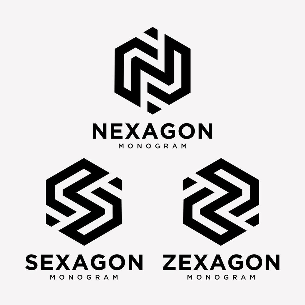 Letter N S Z Monogram Alphabet Hexagon Shape Style Identity Logo Design Vector