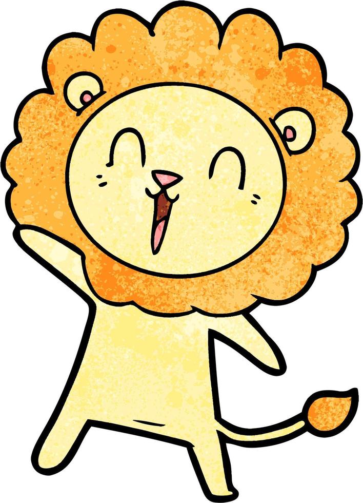 Retro grunge texture cartoon lion laughing vector