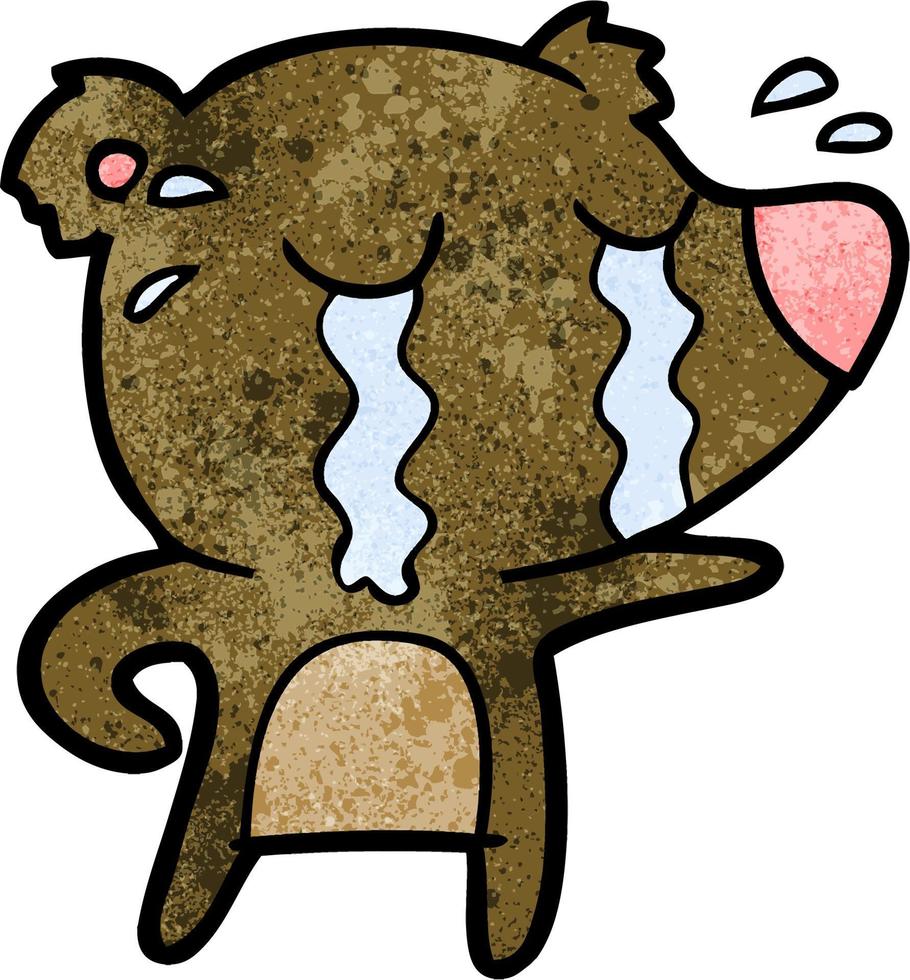 Retro grunge texture cartoon bear crying vector