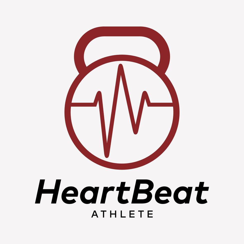 Set Kettlebell Heartbeat Healthy Fitness Sport Activity Gym Logo Design Vector