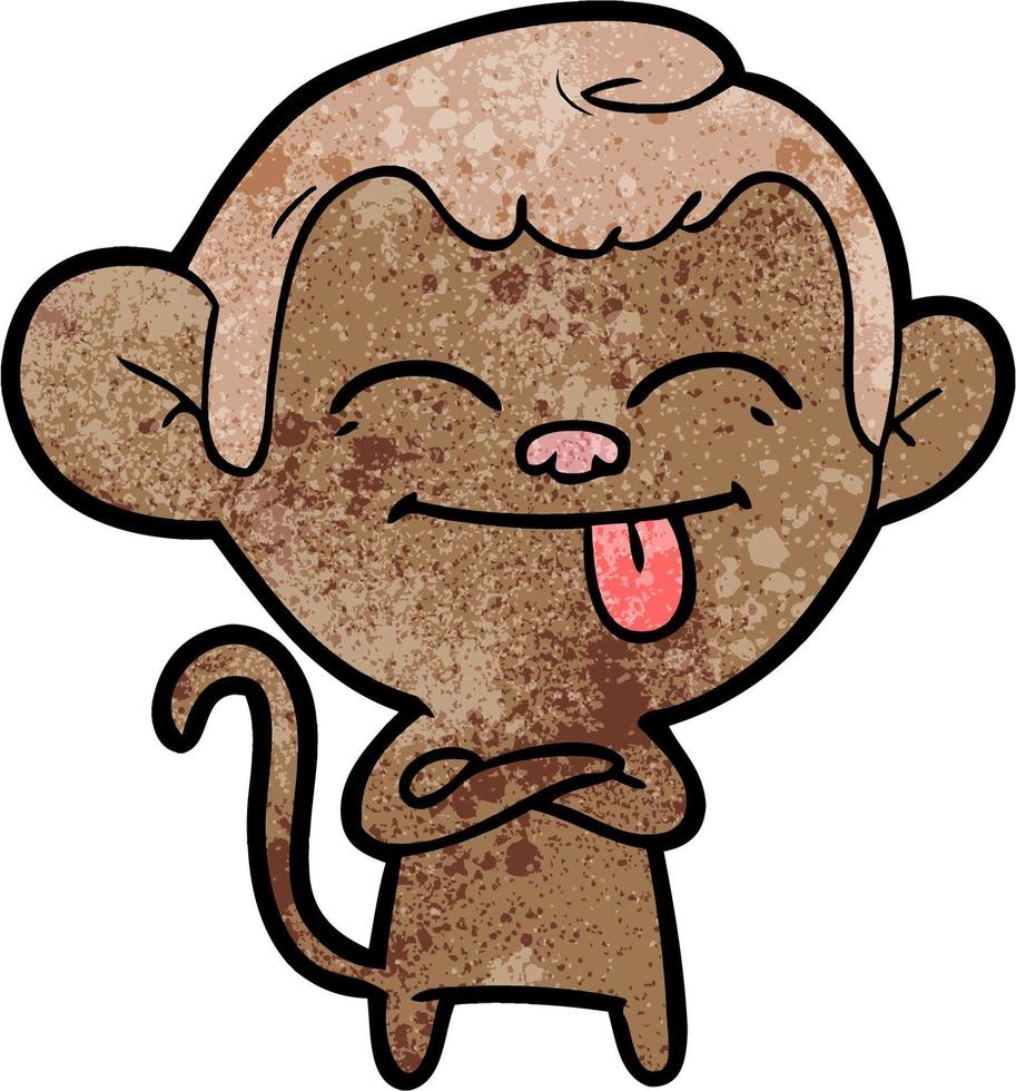 retro grunge texture cartoon monkey tongue out vector