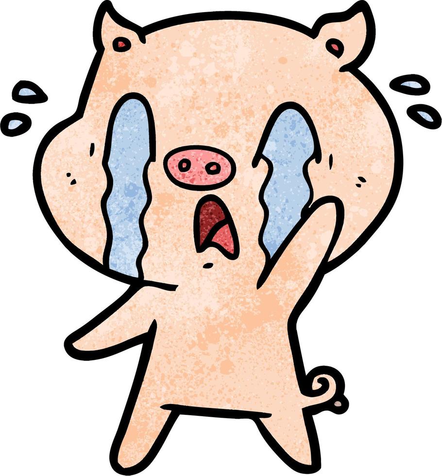 Retro grunge texture cartoon pig crying vector