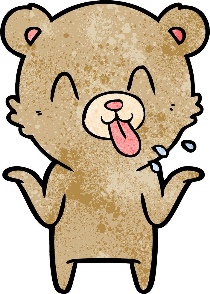 Retro grunge texture cartoon bear tongue out vector