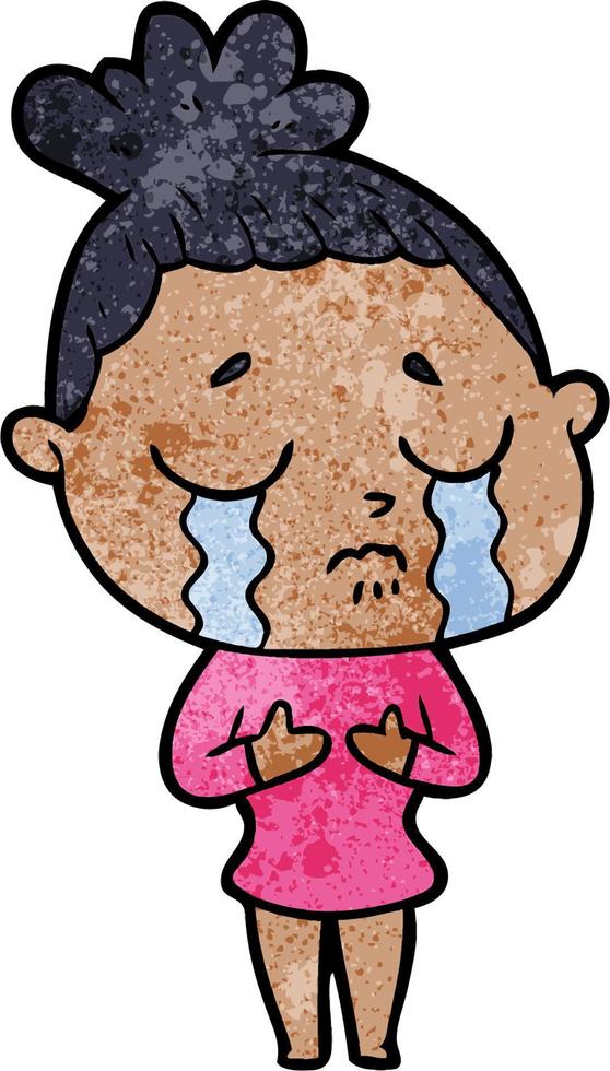 niña de dibujos animados de textura grunge retro llorando vector