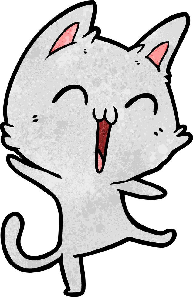 gato de dibujos animados de textura grunge retro riendo vector