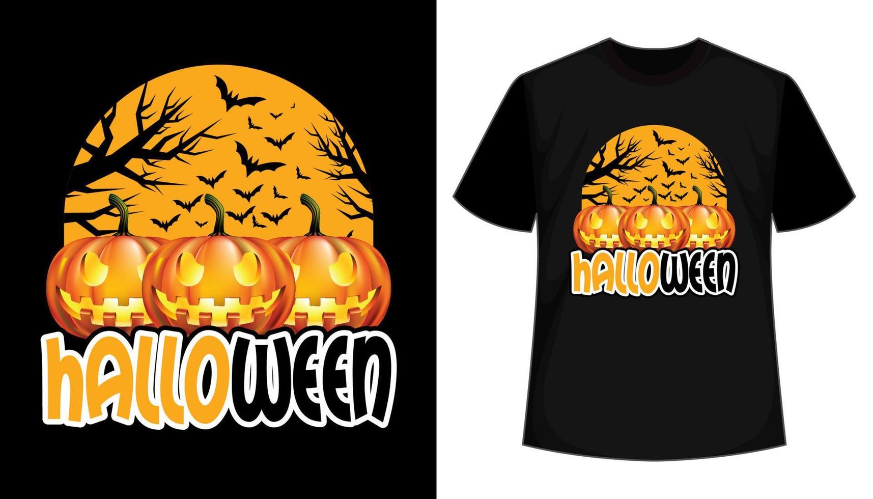 Halloween scary night vintage tshirt design with vector pumpkin