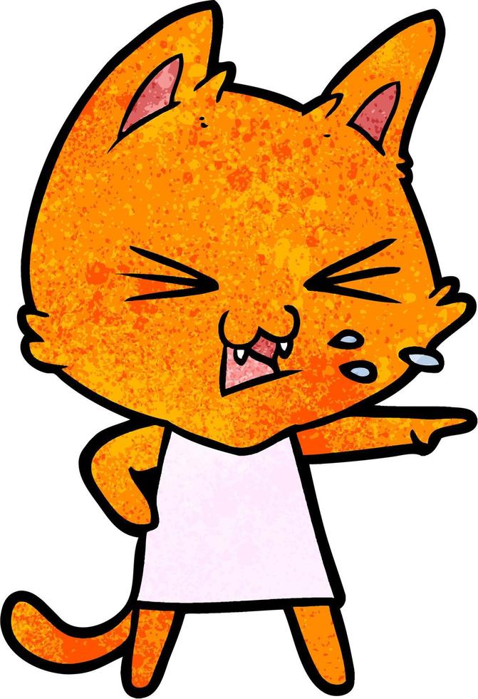 retro grunge texture cartoon angry cat vector