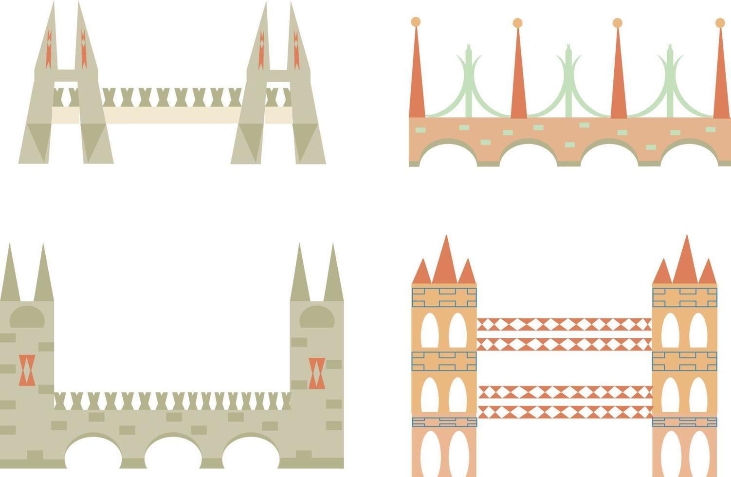 Set of bridges in flat style, four vector objects on a white background vector illustration