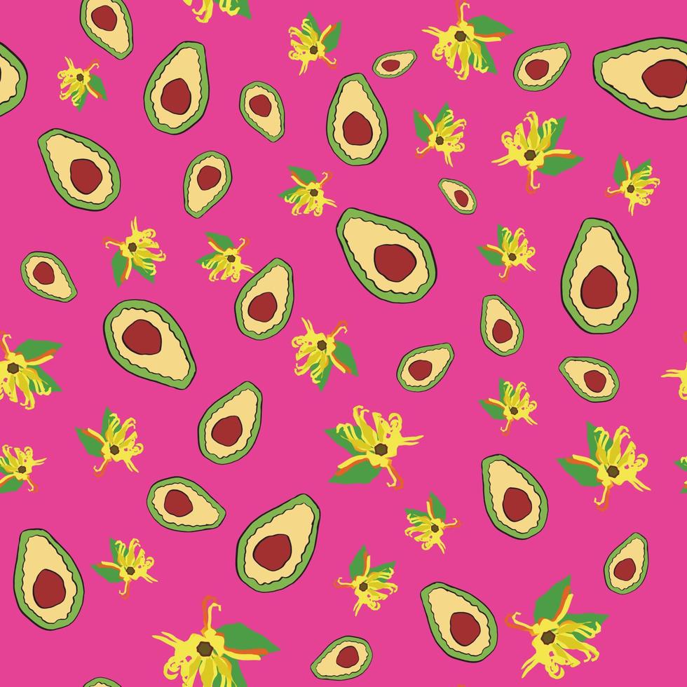 avocado seamless pattern fruits and flowers vector