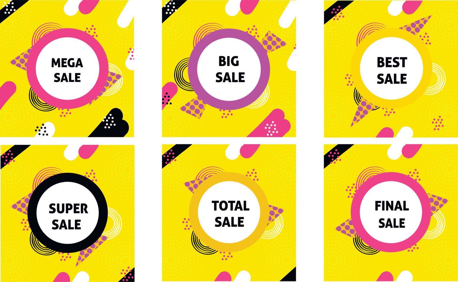 yellow memphis sale banner set vector
