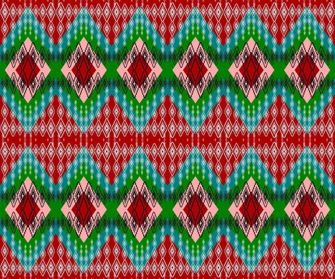 red and green seamless geometric ethnic pattern background vector