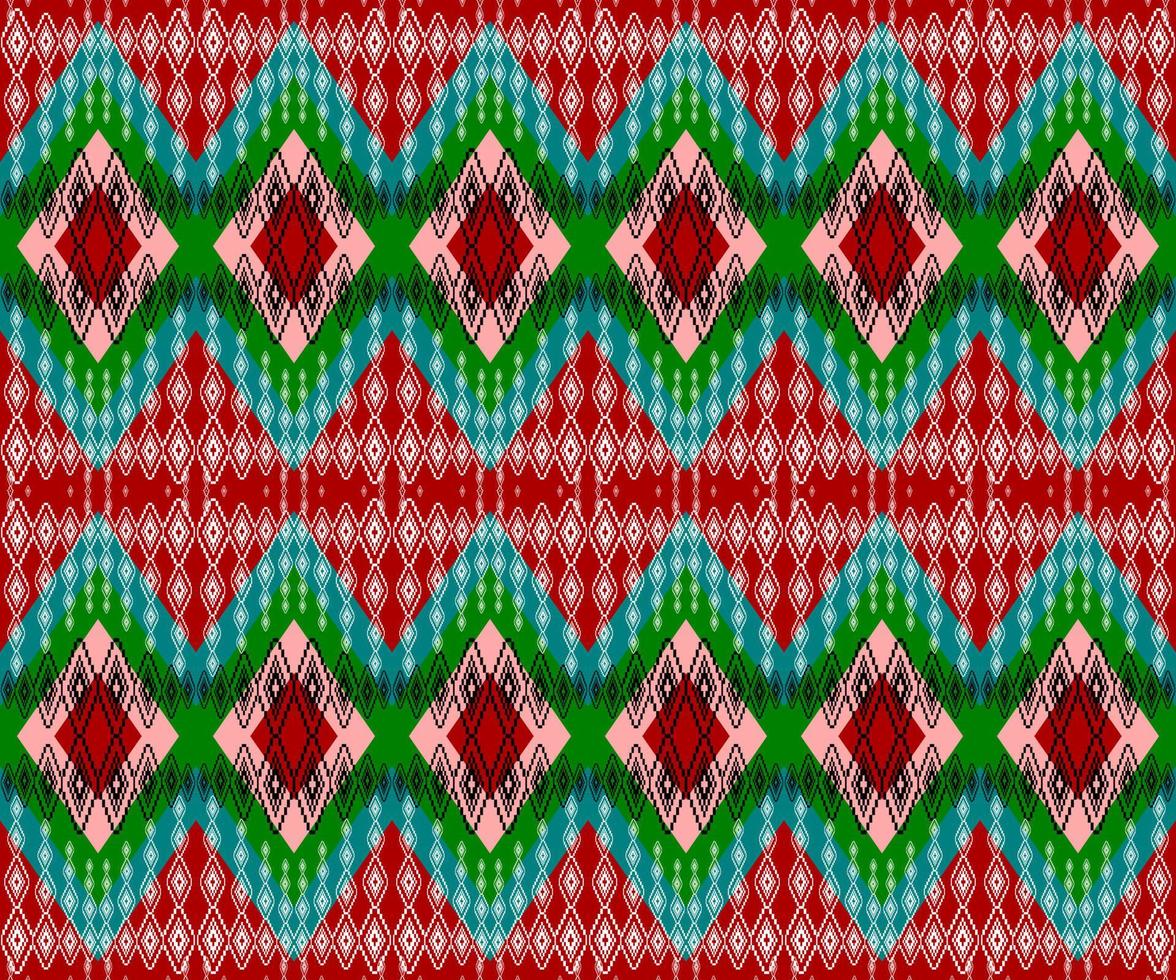 red and green seamless geometric ethnic pattern background vector