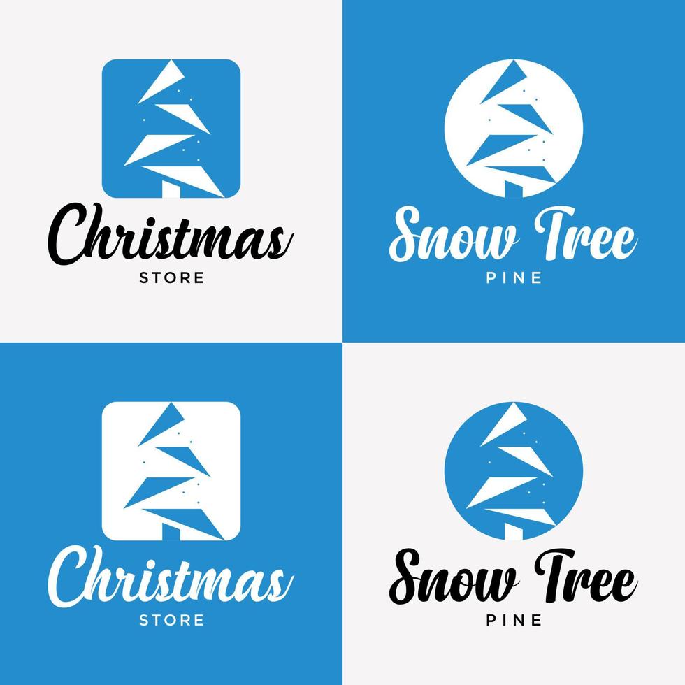 Set Pine Tree Decoration Shop Store Christmas Delivery Order Logo Design Vector