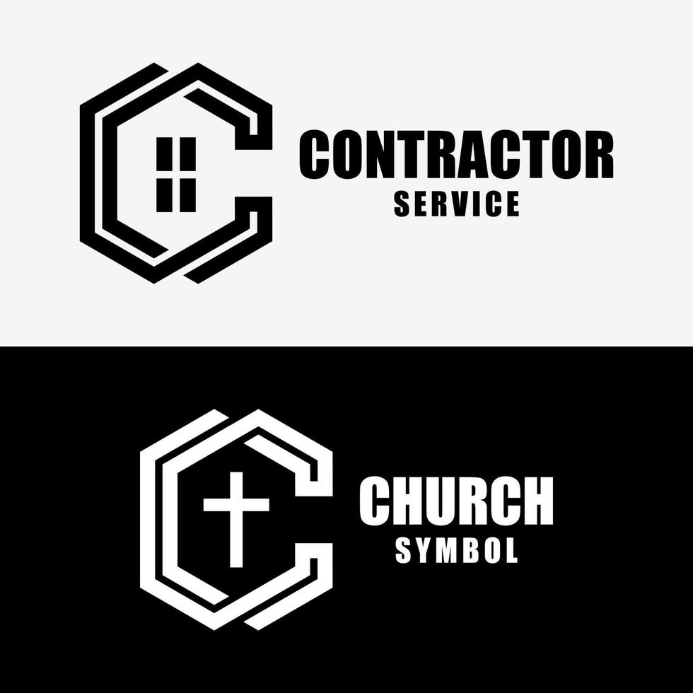 establecer la industria de la construcción del monograma de la letra c. letra c iglesia icono rezar logo diseño vector