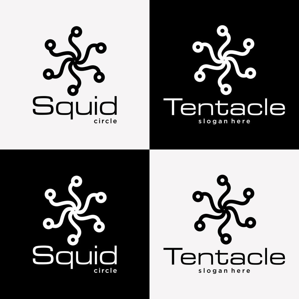 Set Tentacle Octopus Kraken Robot System Technology Computer Logo Design Vector