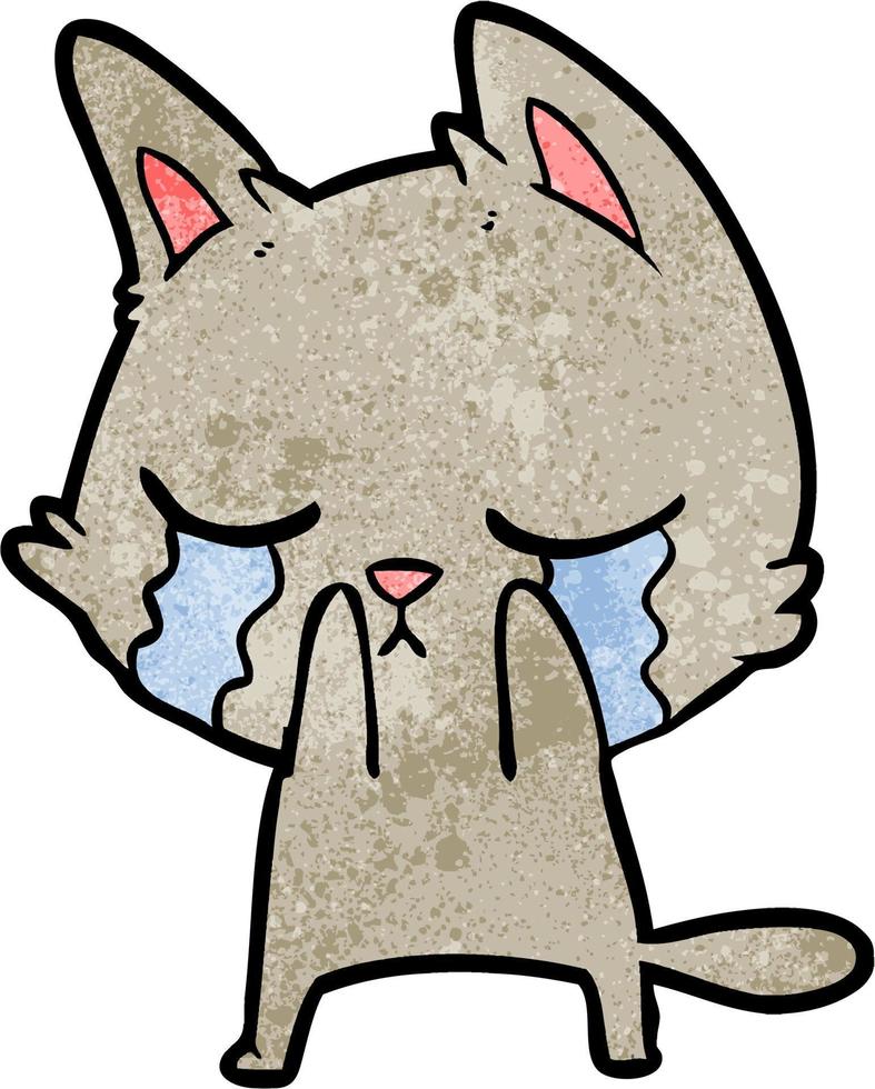 Retro grunge texture cartoon cat crying vector