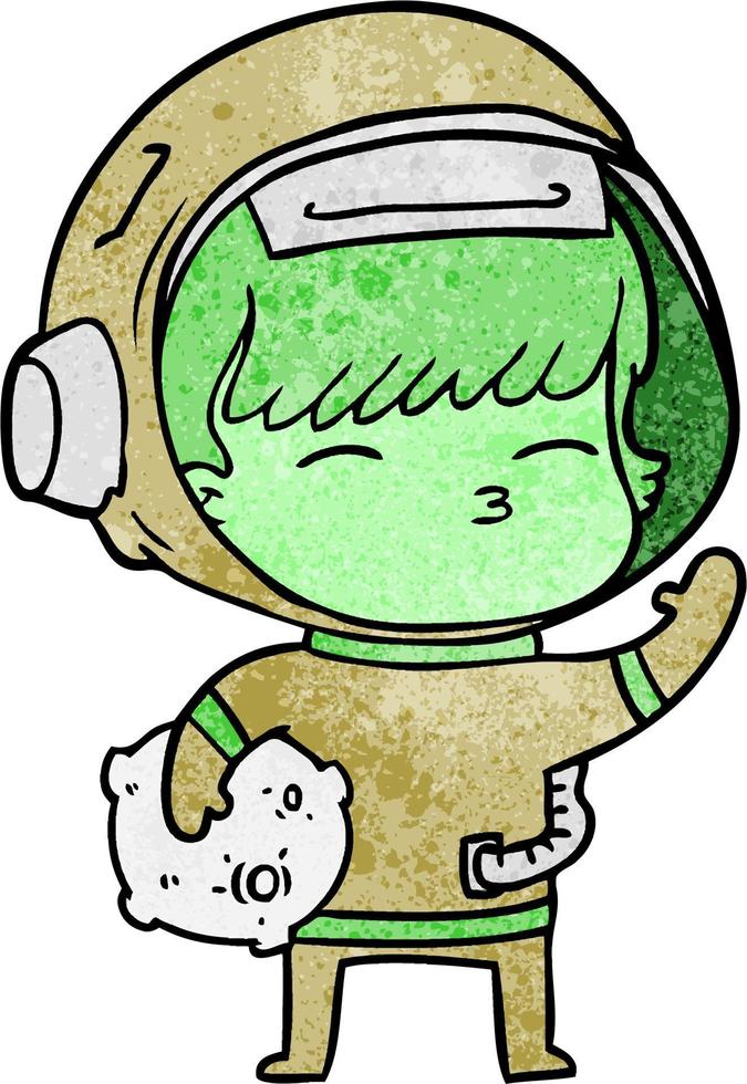 retro grunge textura dibujos animados feliz spacegirl vector