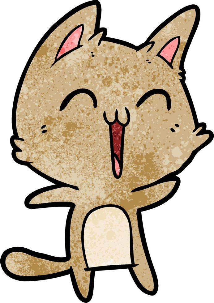 gato de dibujos animados de textura grunge retro riendo vector