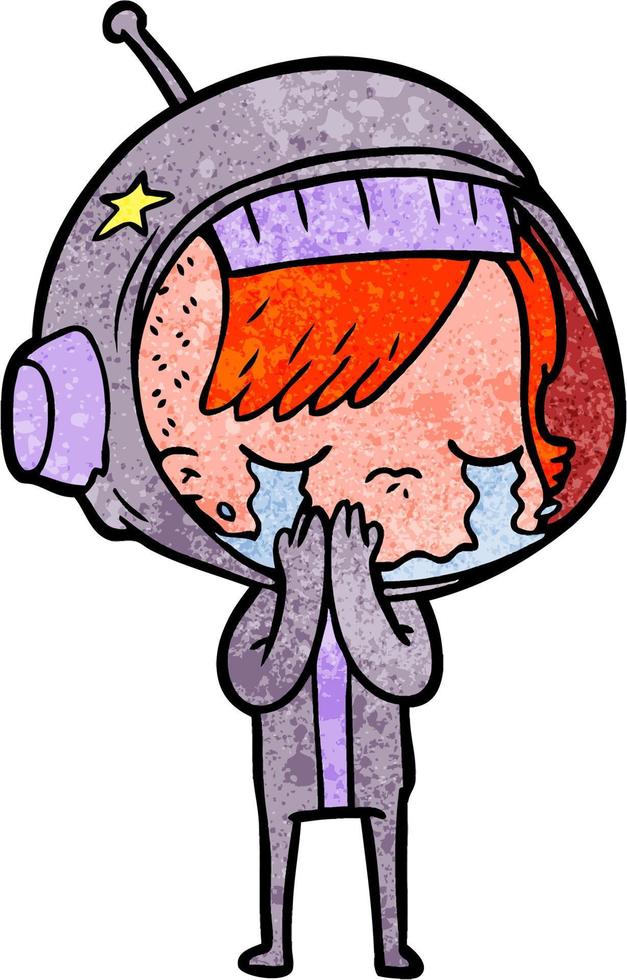 Retro grunge texture cartoon crying  spacegirl vector