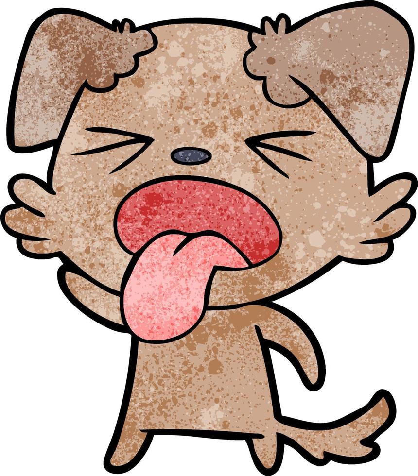 Retro grunge texture cartoon dog tongue out vector