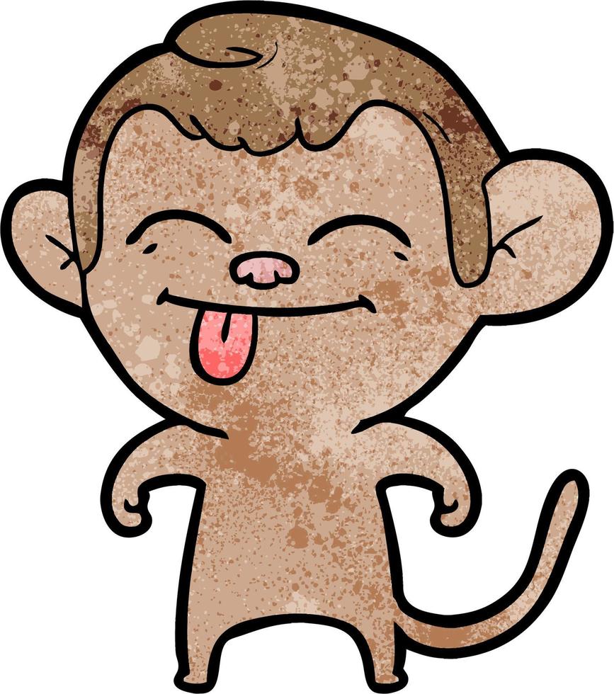 Retro grunge texture cartoon monkey tongue out vector