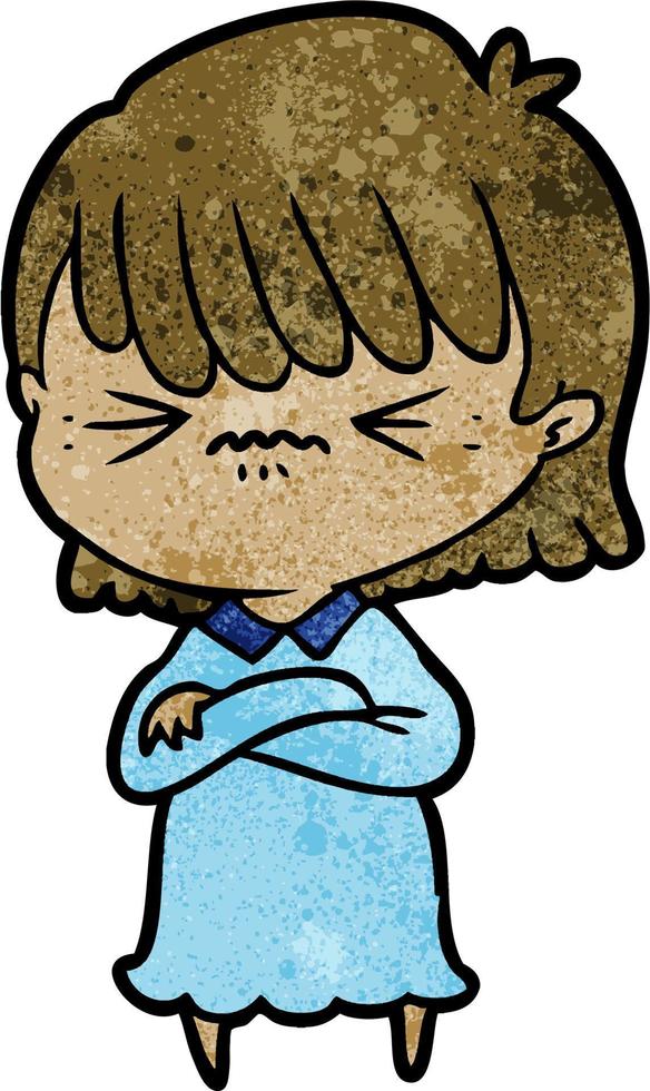 Retro grunge texture cartoon angry girl vector