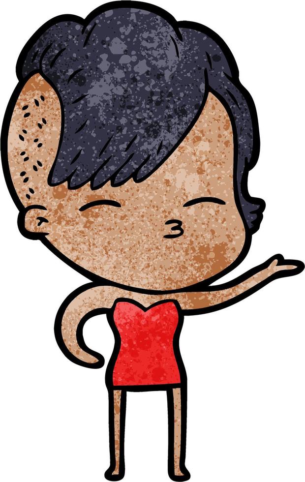 Retro grunge texture cartoon girl squinting vector