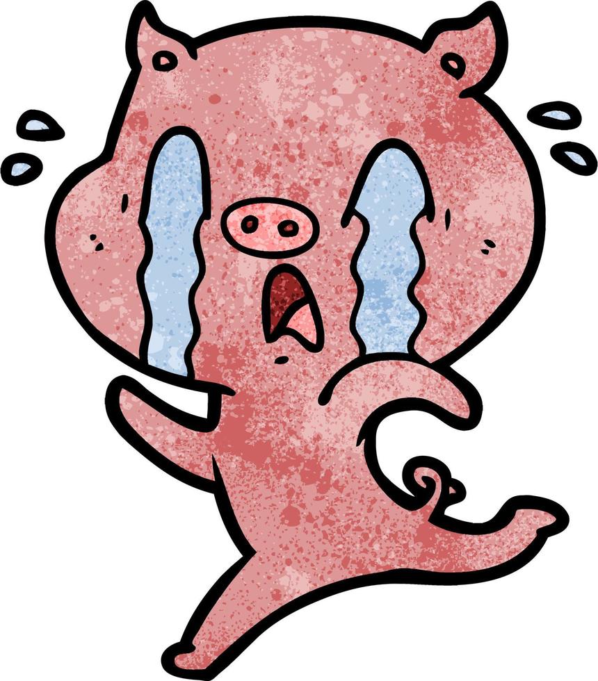 Retro grunge texture cartoon pig crying vector