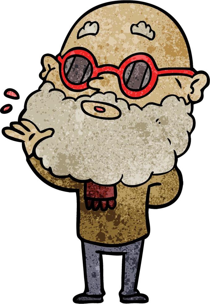 Retro grunge texture cartoon old man with beard vector