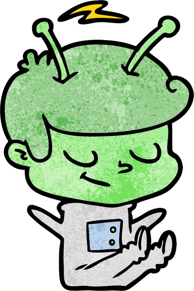 Retro grunge texture cartoon happy spaceman vector